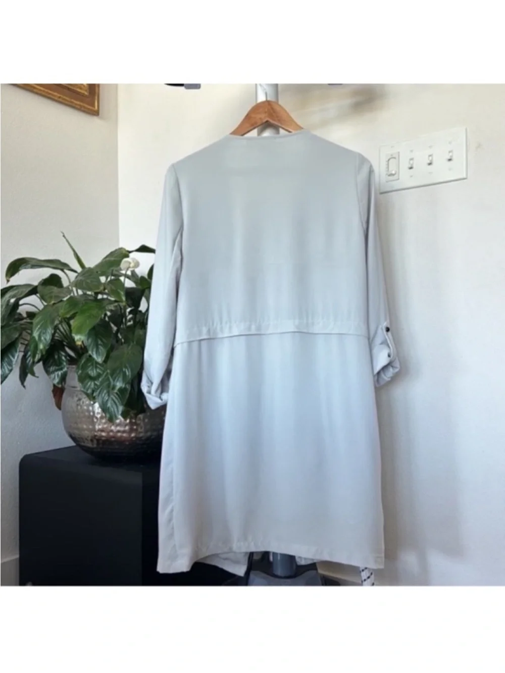 Philosophy Flowy Open Front Trench Jacket Sz M Light Gray